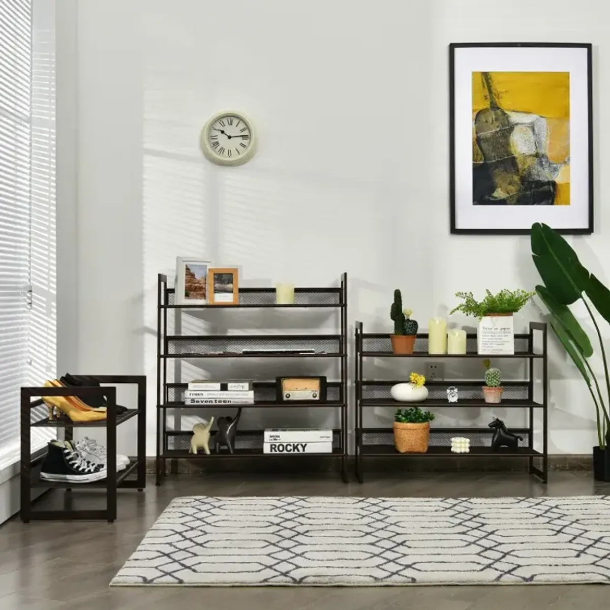 2/3/4 Tiers Flat and Slant Metal Shoe Rack for Entryway Hallway