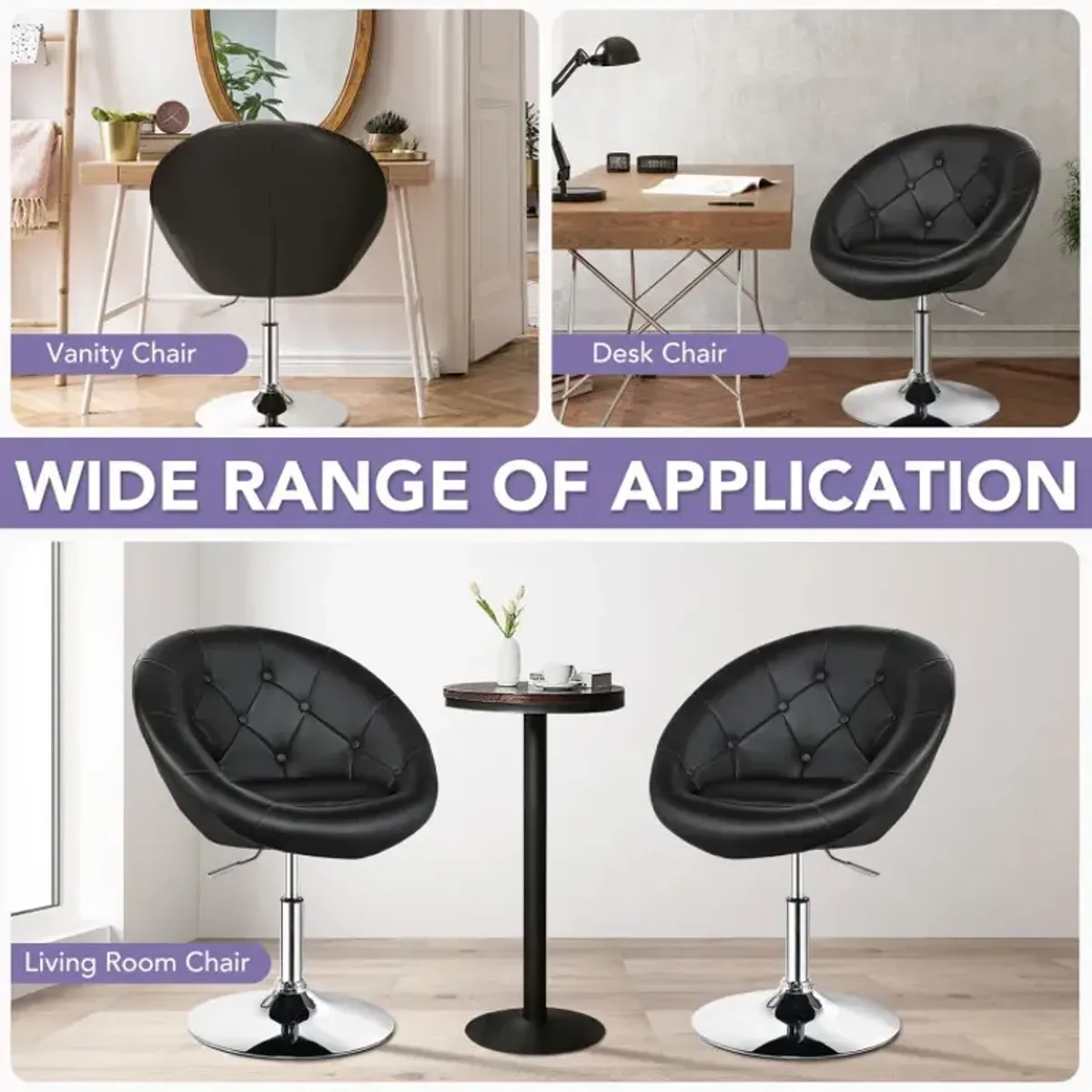 1 Piece Adjustable Modern Swivel Round Tufted Chair