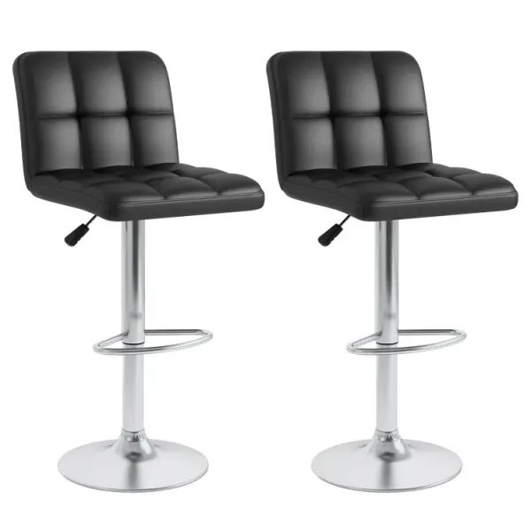 Set of 2 Square Swivel Adjustable Bar Stools with Back and Footrest