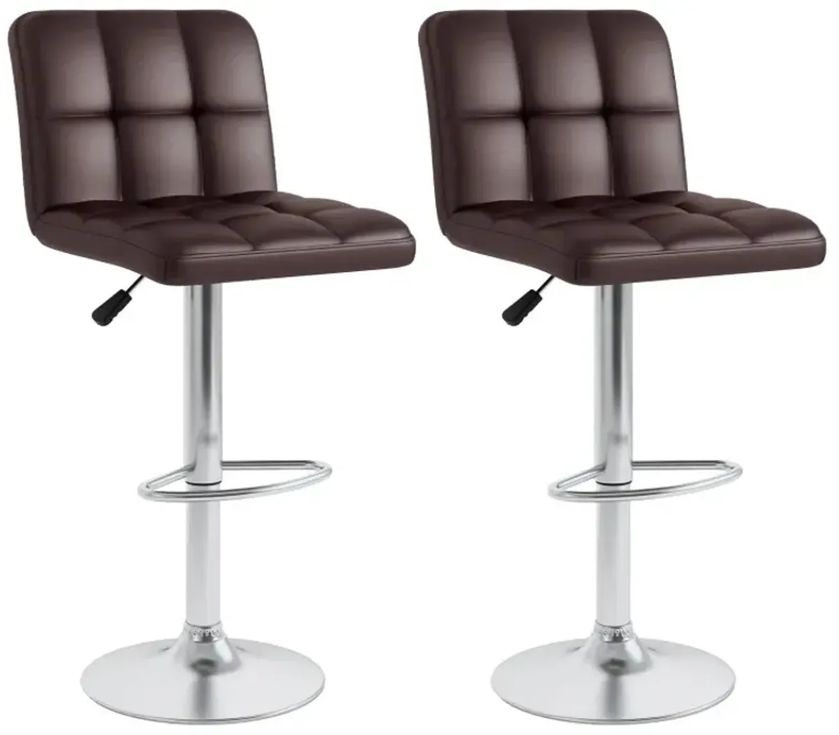 Set of 2 Square Swivel Adjustable Bar Stools with Back and Footrest