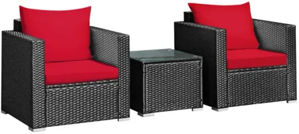 3 Pieces Patio Wicker Conversation Set with Cushion