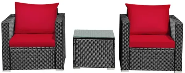 3 Pieces Patio Conversation Rattan Furniture Set with Cushion