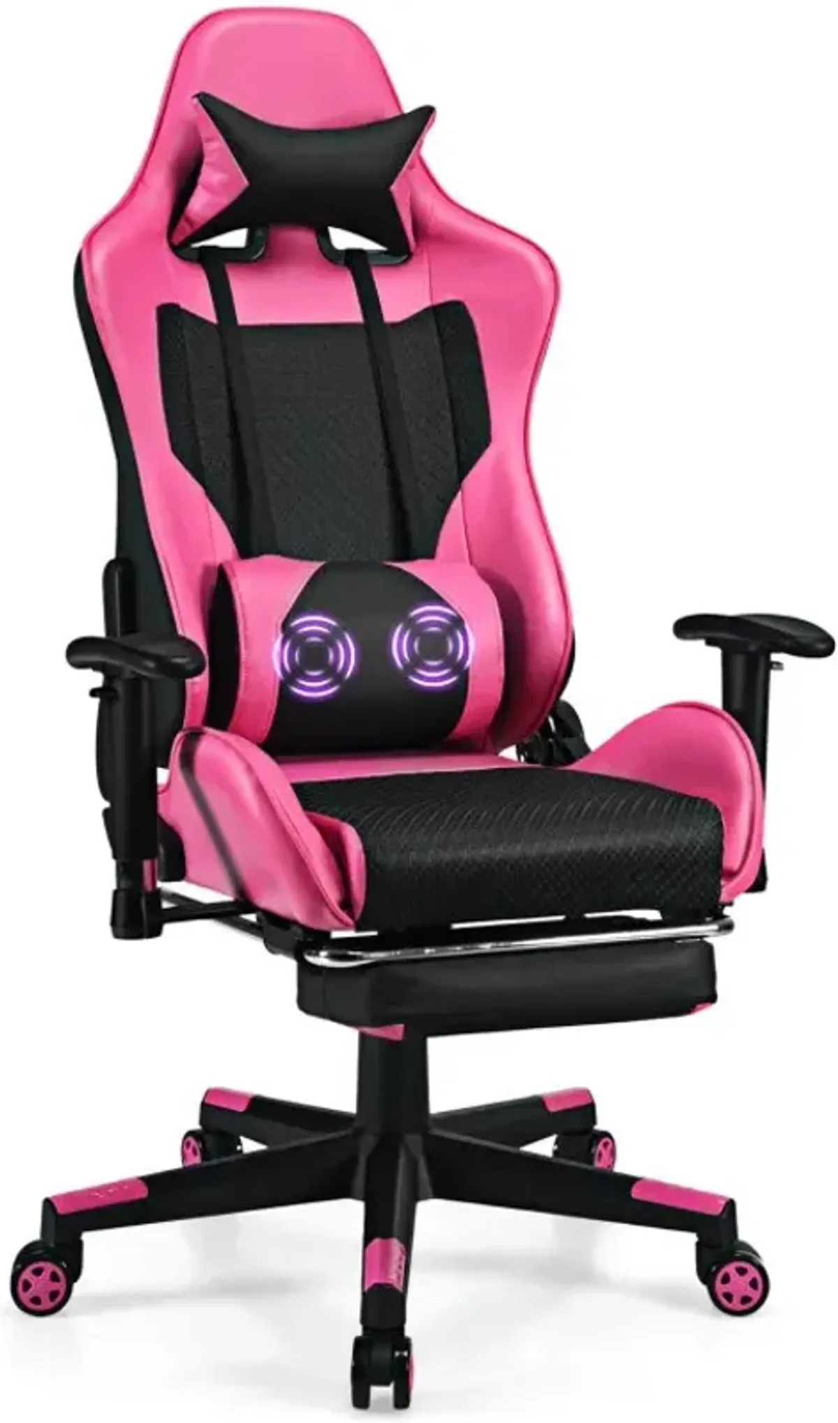 PU Leather Gaming Chair with USB Massage Lumbar Pillow and Footrest 