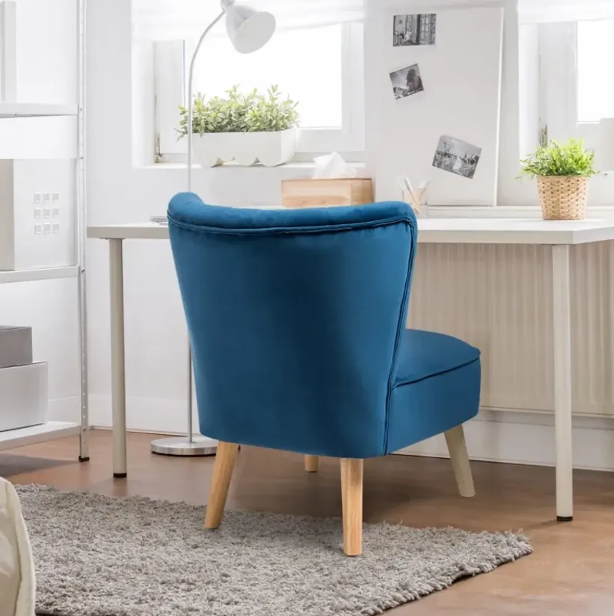 Modern Armless Velvet Accent Chair with Wood Legs