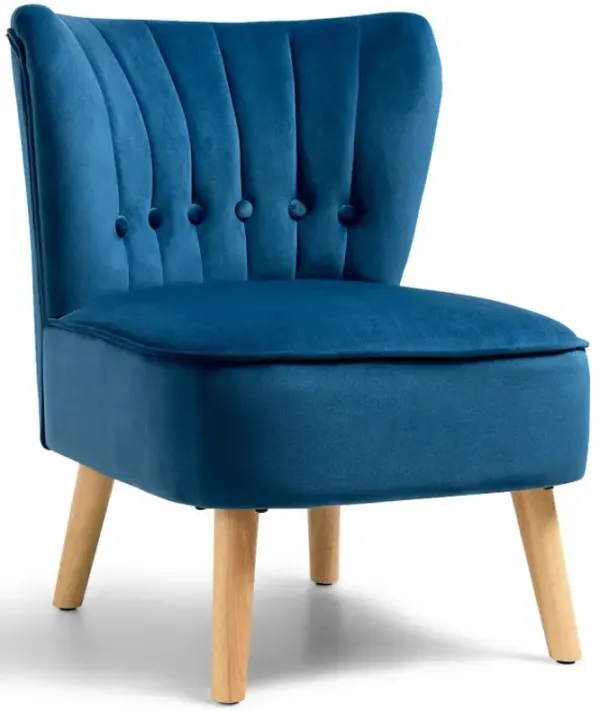 Modern Armless Velvet Accent Chair with Button Tufted and Wood Legs