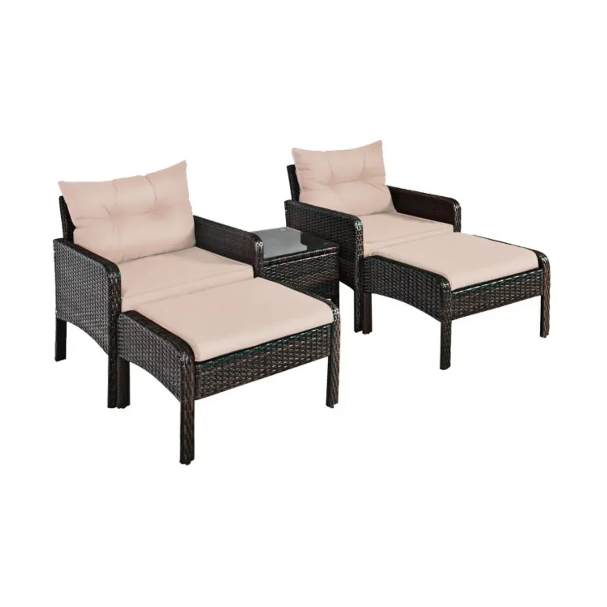 5 Pieces Patio Rattan Sofa Ottoman Furniture Set with Cushions
