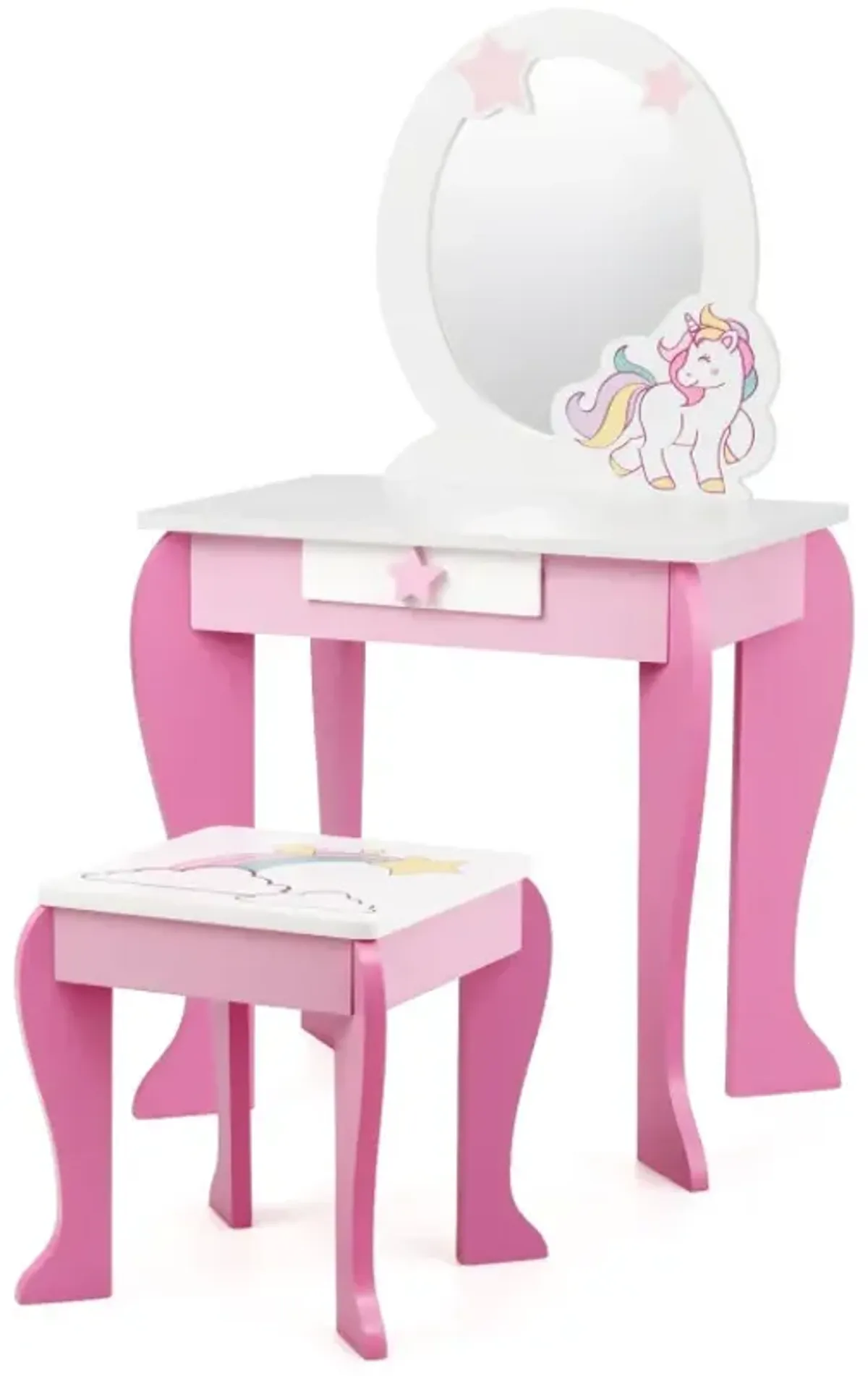 Kids Vanity Set Makeup Dressing Table and Chair Set with Mirror and Drawer