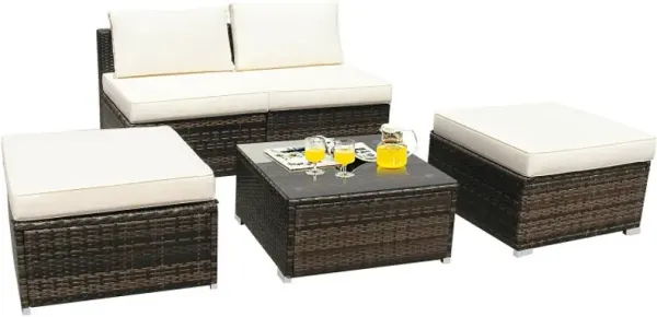 5 Pieces Wicker Lounge Chair Set with Washable Zippered Cushions