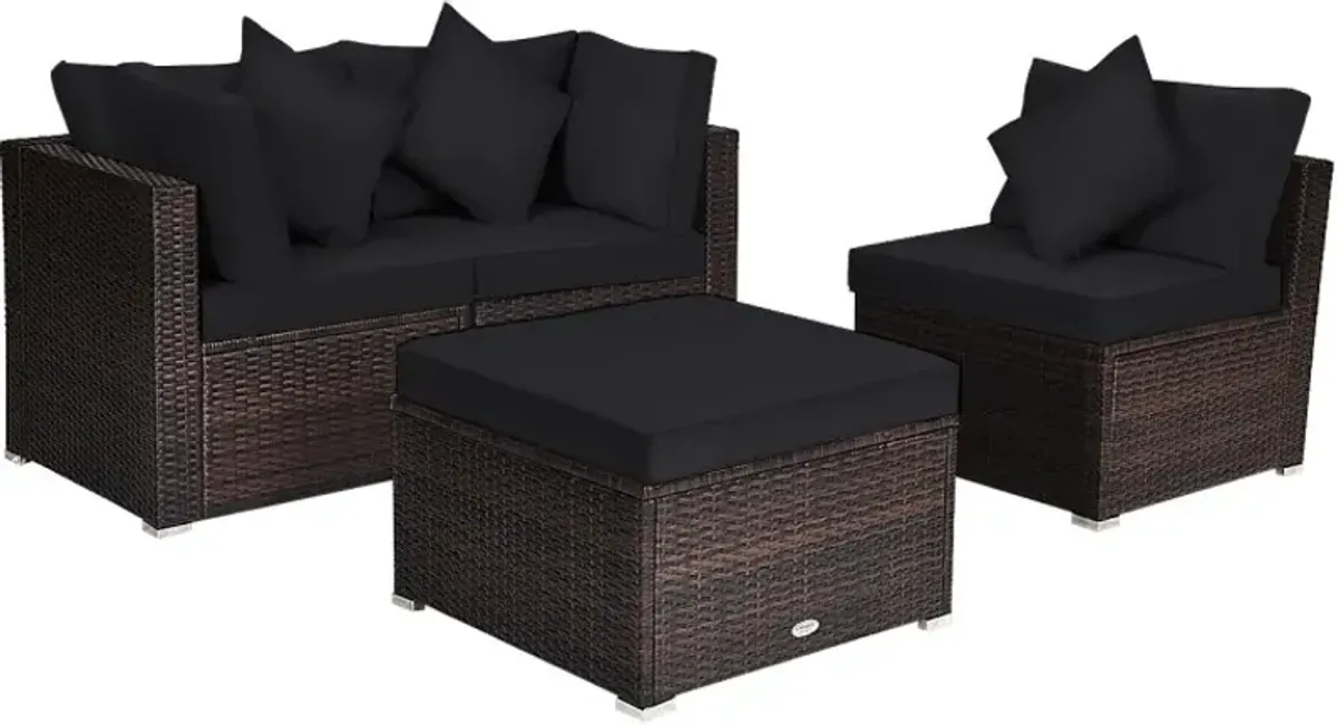 4 Pieces Patio Rattan Furniture Set with Removable Cushions and Pillows