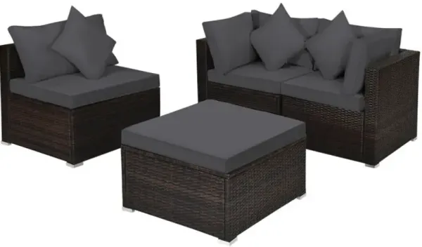 4 Pieces Patio Rattan Furniture Set with Removable Cushions and Pillows