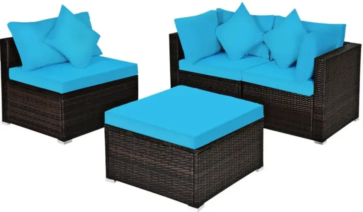 4 Pieces Patio Rattan Furniture Set with Removable Cushions and Pillows
