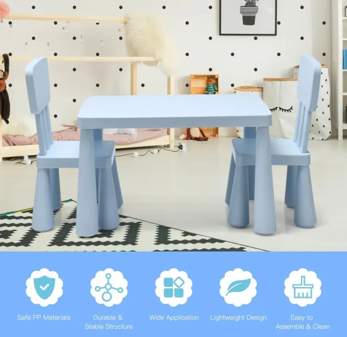 3 Pieces Multifunction Activity Kids Play Table and Chair Set