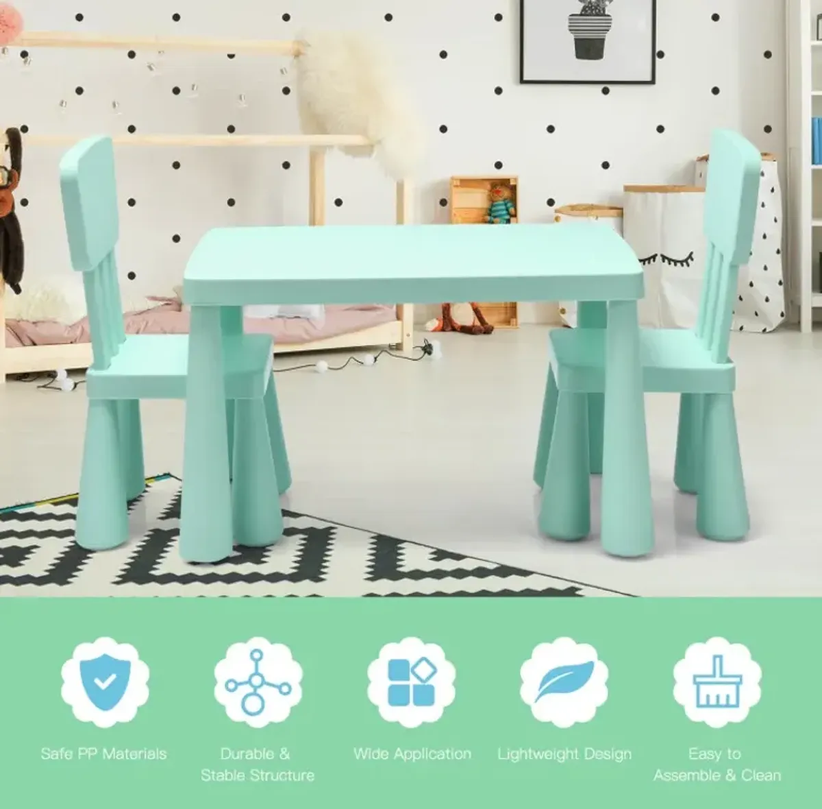 3 Pieces Multifunction Activity Kids Play Table and Chair Set