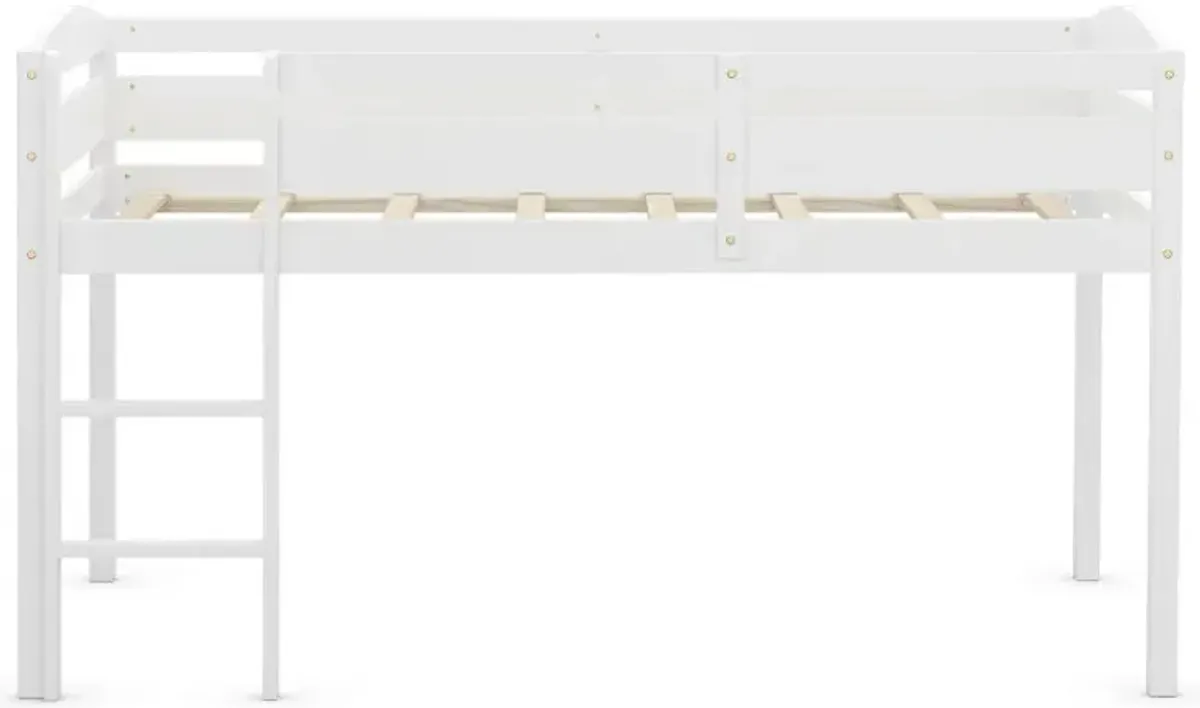 Wooden Twin Low Loft Bunk Bed with Guard Rail and Ladder