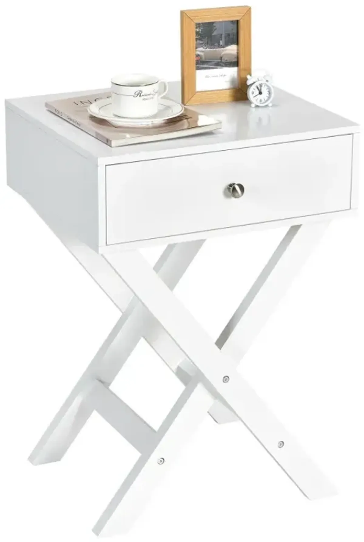 Modern X-Shaped Nightstand with Drawer for Living Room Bedroom
