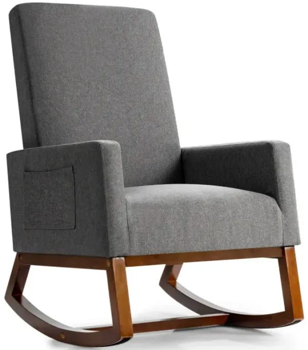 Rocking High Back Upholstered Lounge Armchair with Side Pocket