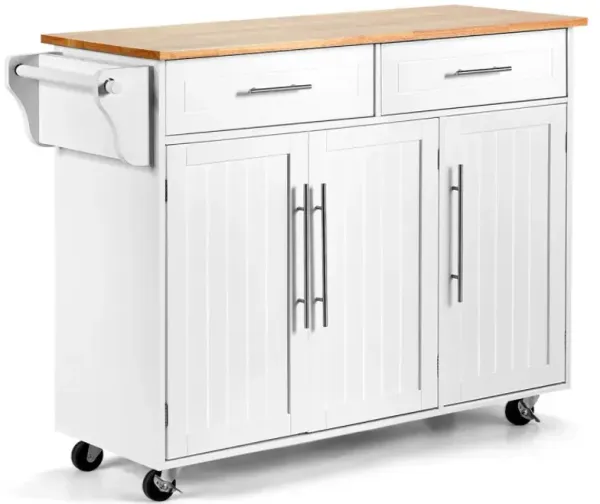 Kitchen Island Cart with Knife Block and Lockable Castors