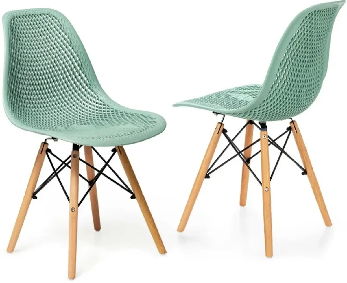 2 Pieces Modern Plastic Hollow Chair Set with Wood Leg