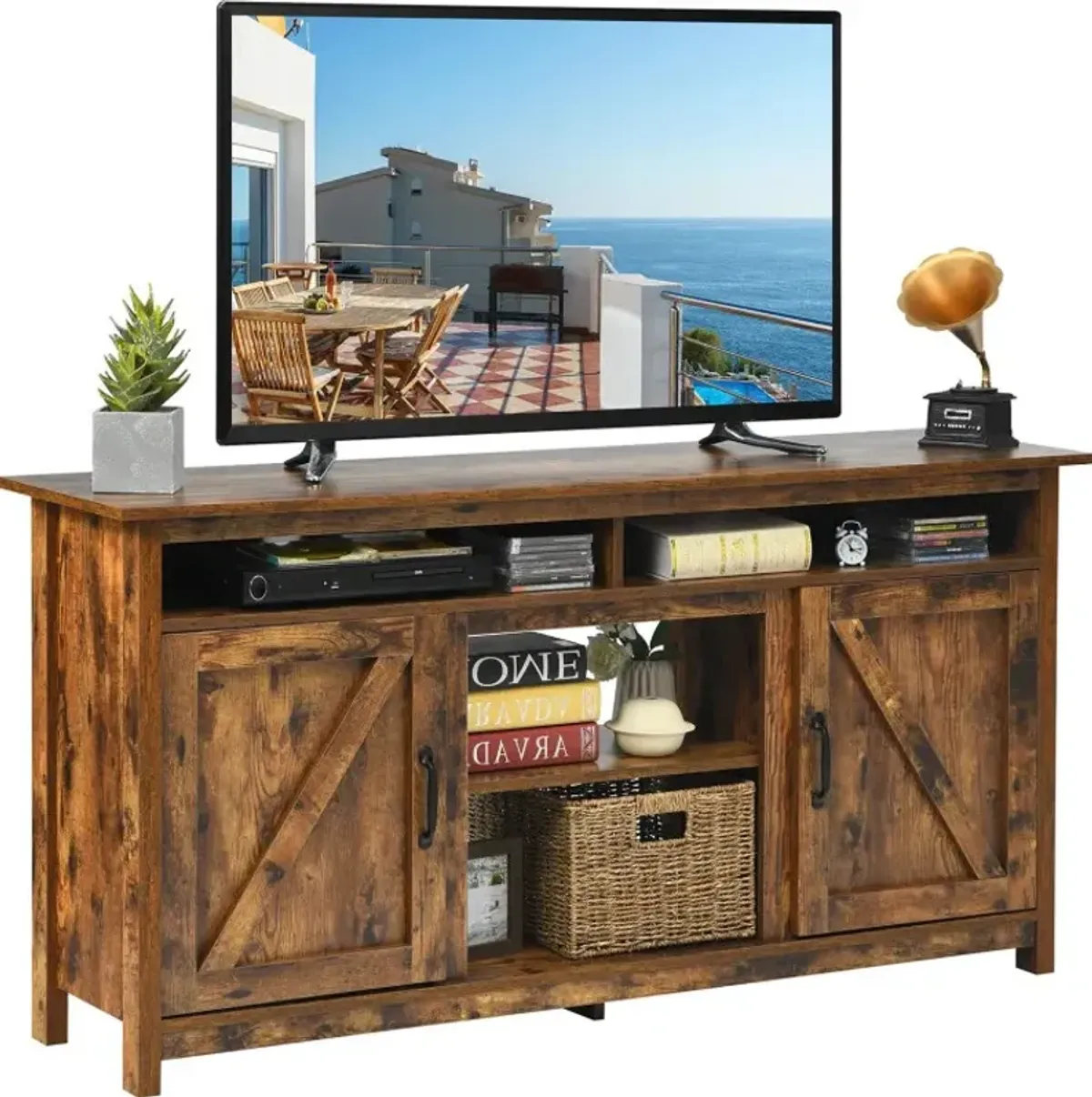 60 Inch Industrial Fireplace TV Stand with Shelve and Cabinet for TVs Up to 65 Inches