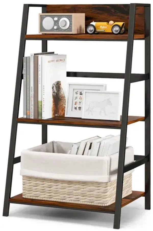 3-Tier Ladder Industrial Bookshelf with Metal Frame Display Shelf