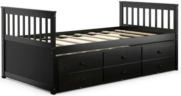 Twin Captains Bed with Trundle and 3 Storage Drawers