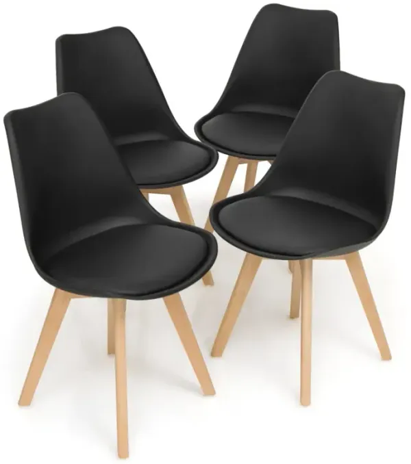 Set of 4 Modern High Backrest Dining Chairs with Wooden Legs