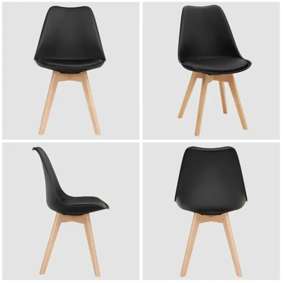 Set of 4 Modern High Backrest Dining Chairs with Wooden Legs