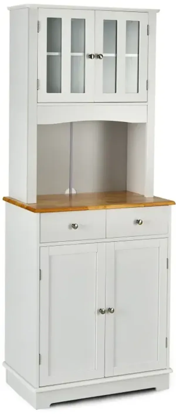Kitchen Pantry Cabinet with Wood Top and Hutch