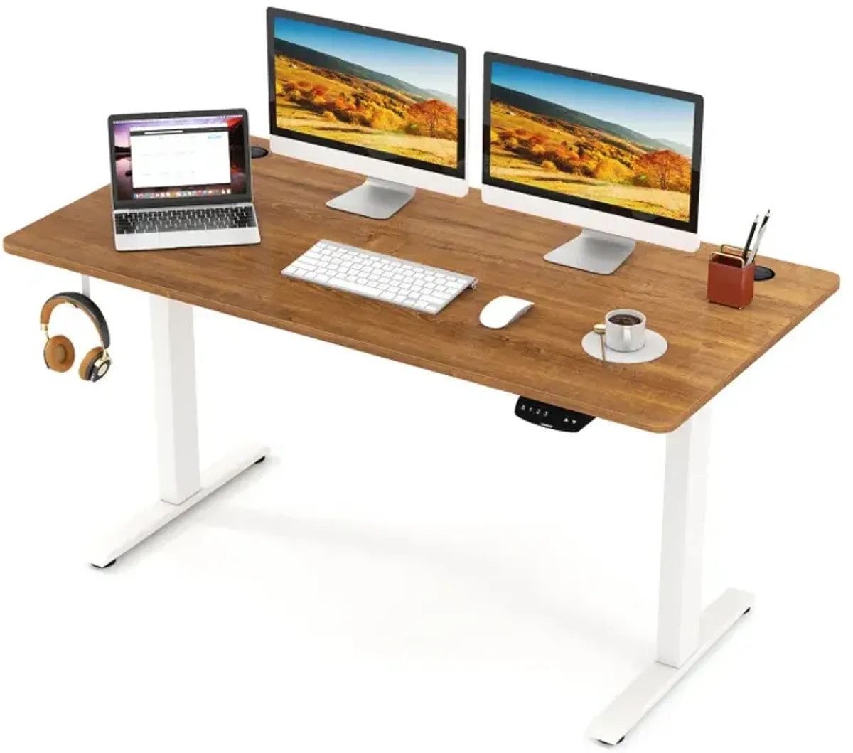 Electric Standing Desk Height Adjustable with 3 Memory Heights Walnut