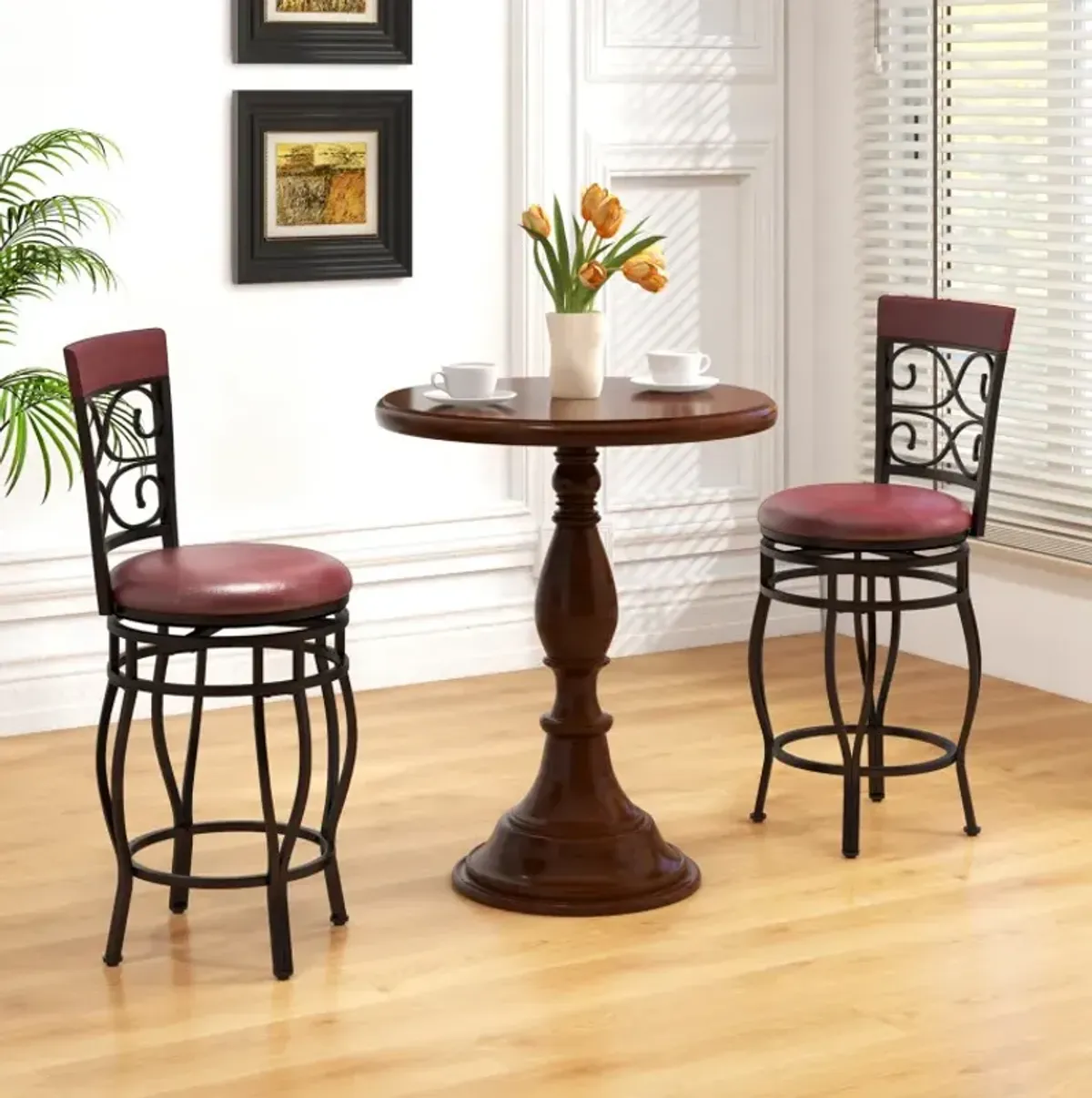 Set of 2 26 Inch Bar Stool with Backrest and Footrest