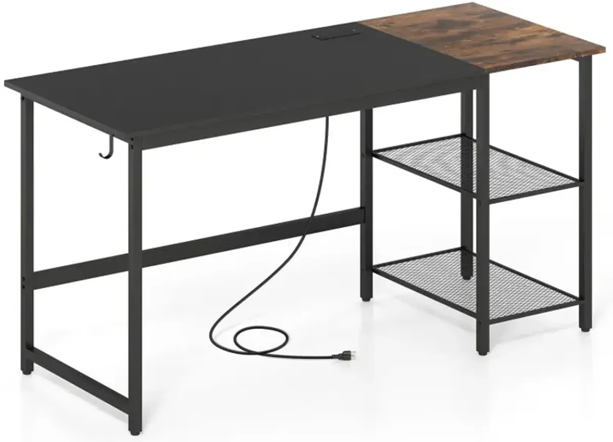 59 Inch Industrial Computer Desk with 2 Tier Storage Shelves for Home Office