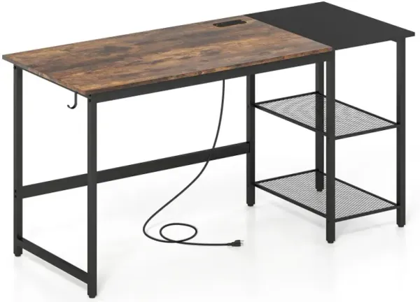 59 Inch Industrial Computer Desk with 2 Tier Storage Shelves for Home Office