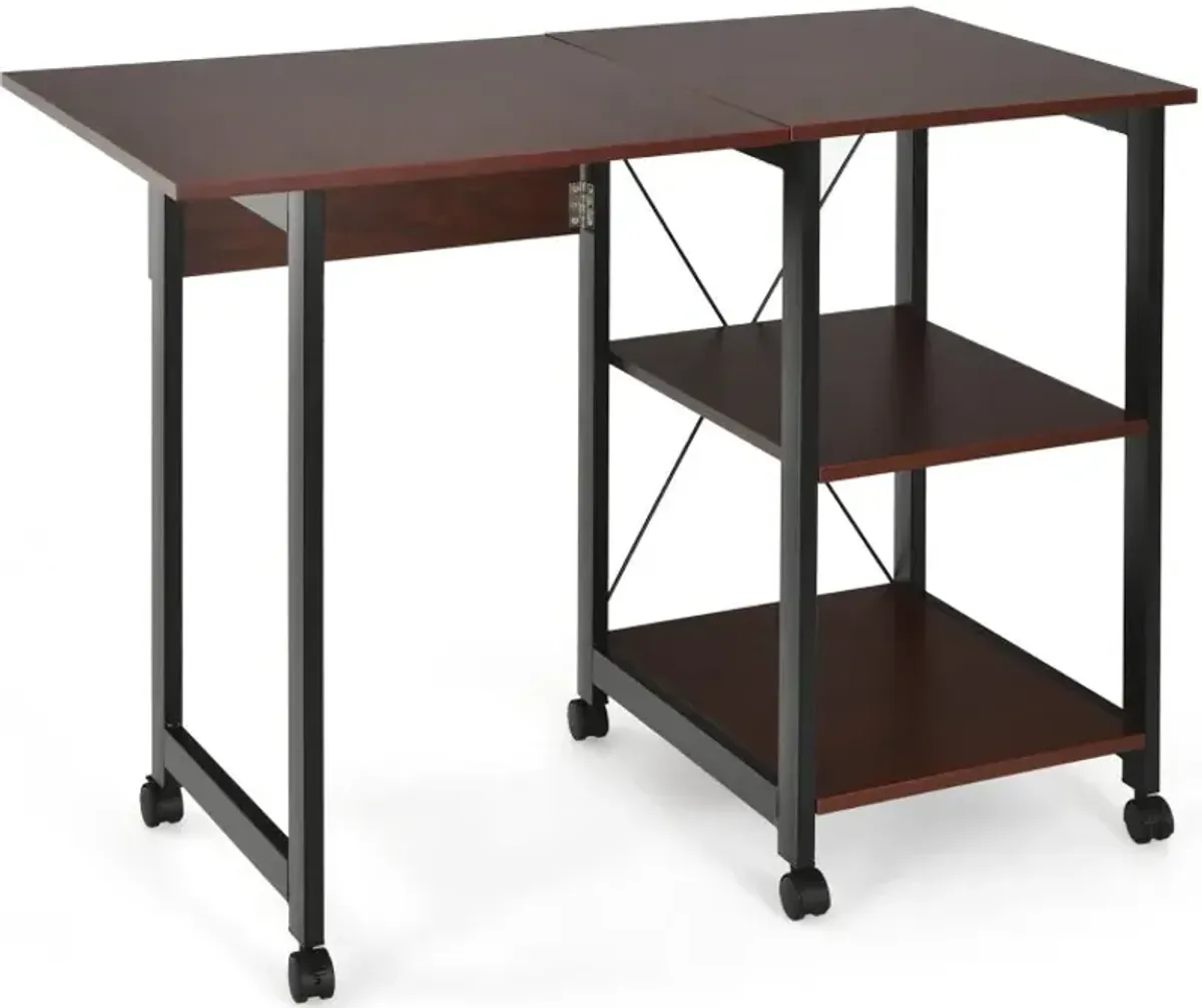 Folding Writing Office Desk with Storage Shelves