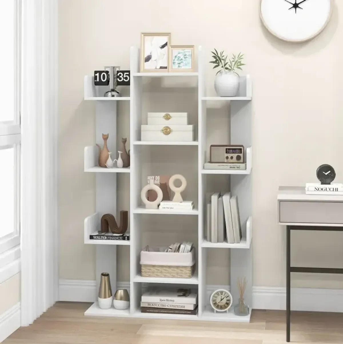 Tree-Shaped Bookshelf with 13 Compartments for Home Office