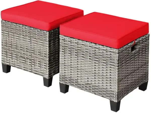 2 Pieces Patio Rattan Ottoman Seat with Removable Cushions