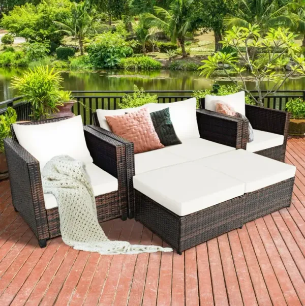 5 Pieces Patio Rattan Furniture Set with Removable Cushions