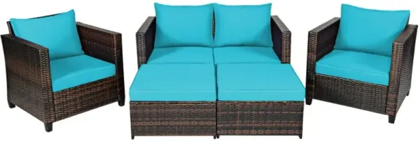 5 Pieces Patio Rattan Furniture Set with Removable Cushions