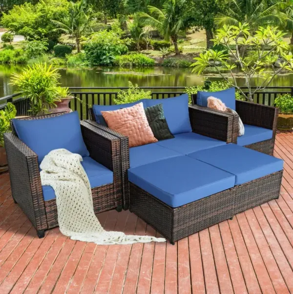5 Pieces Patio Rattan Furniture Set with Removable Cushions