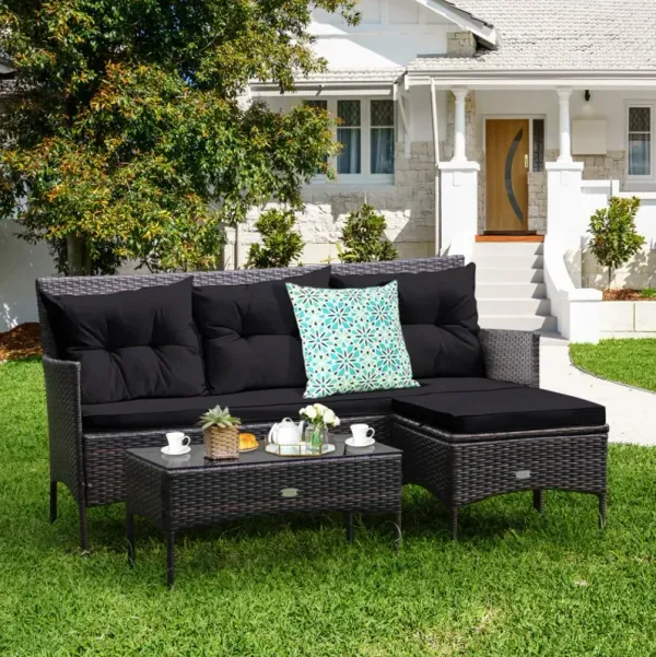 3 Pieces Patio Furniture Sectional Set with 5 Cozy Cushions