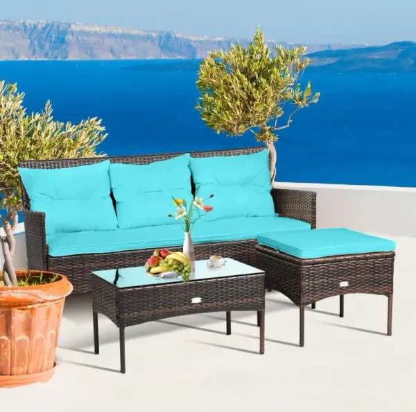 3 Pieces Patio Furniture Sectional Set with 5 Cozy Cushions