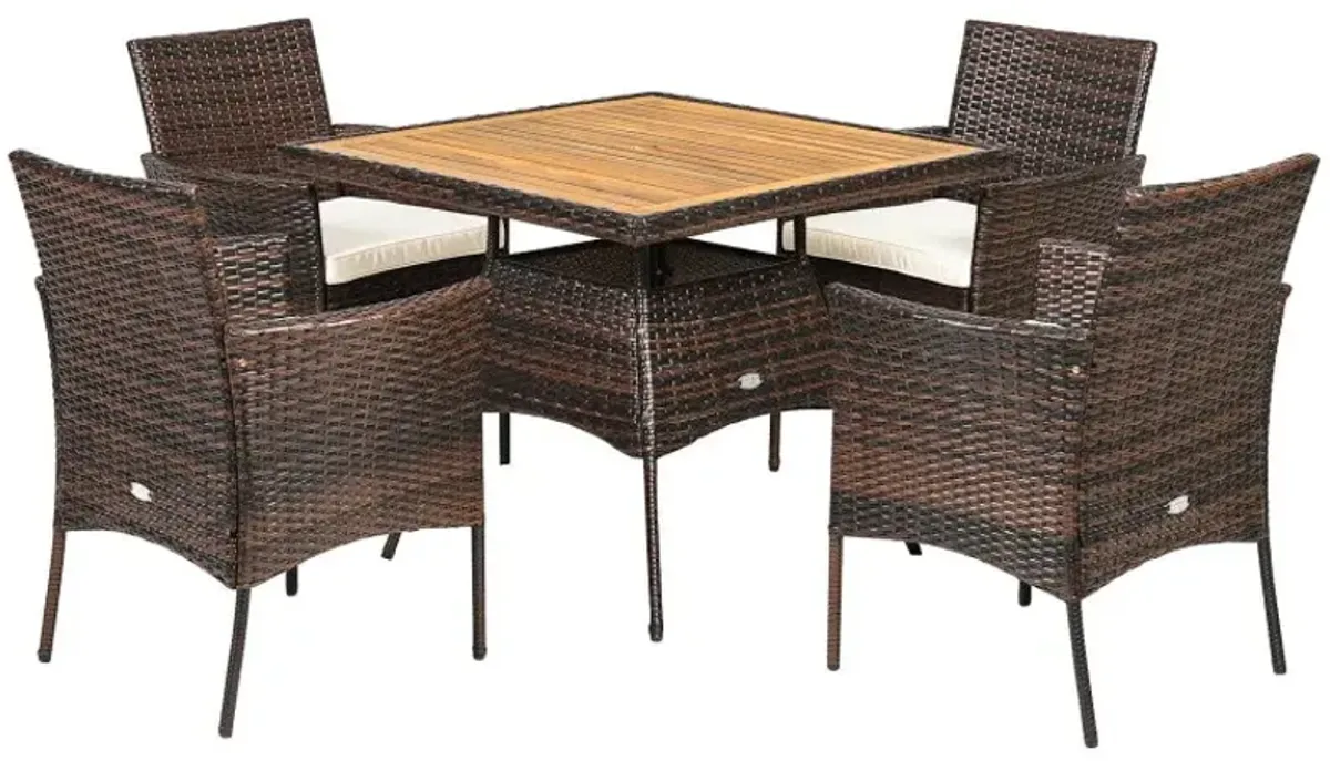 5 Pieces Wicker Patio Dining Set with 4 Armrest Chairs