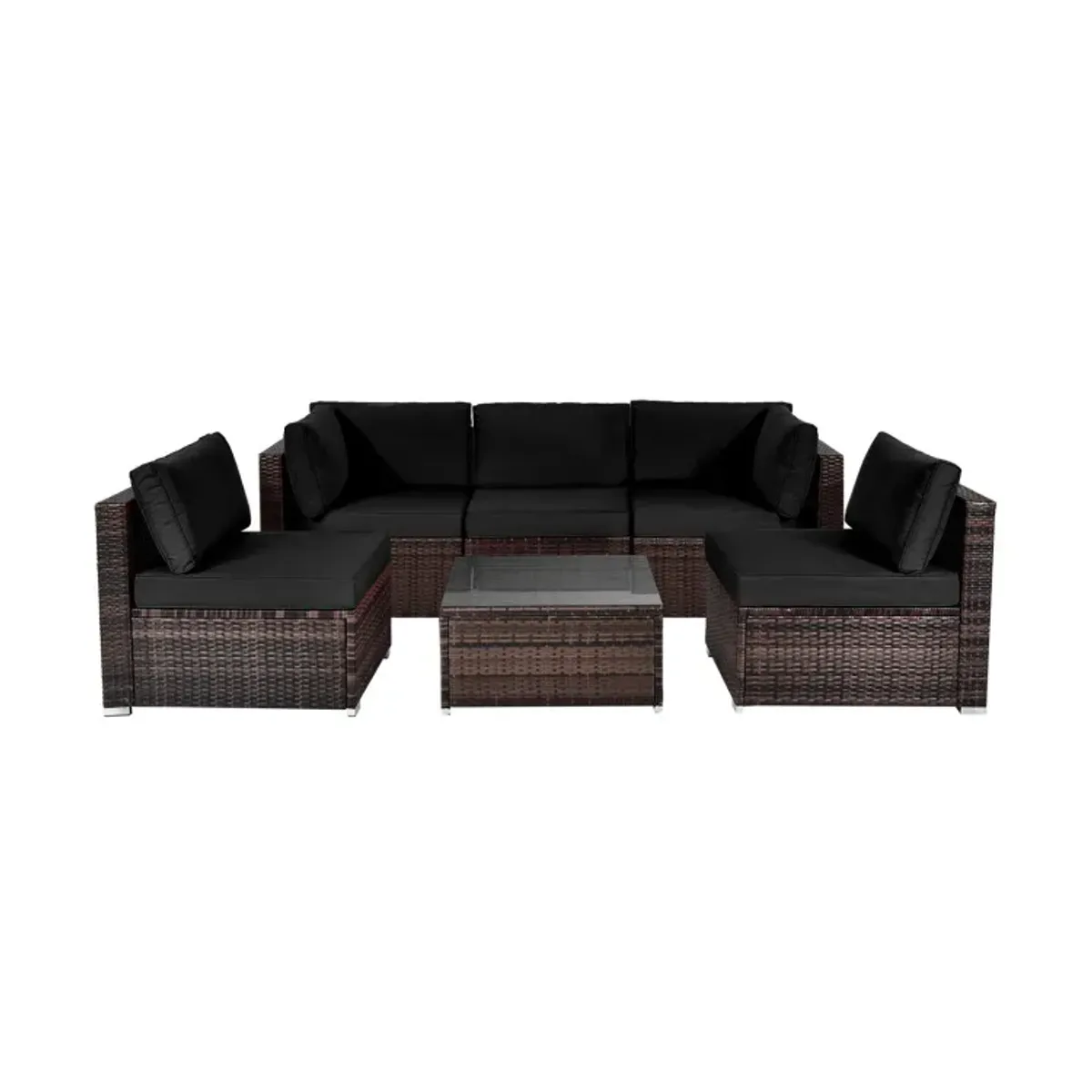 6 Pieces Patio Rattan Furniture Set with Cushions
