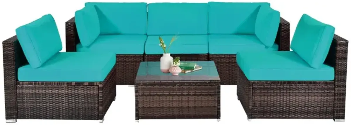 6 Pieces Patio Rattan Furniture Set with Cushions