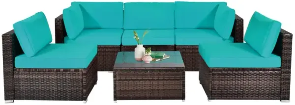 6 Pieces Patio Rattan Furniture Set with Cushions