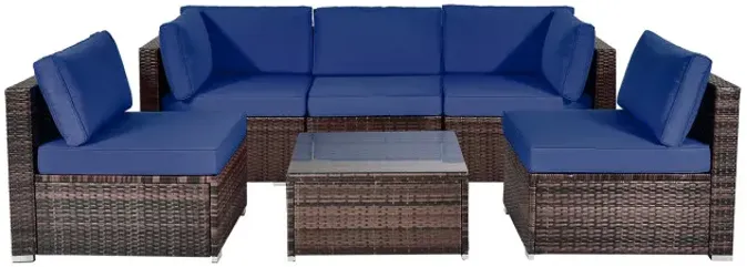 6 Pieces Patio Rattan Furniture Set with Cushions