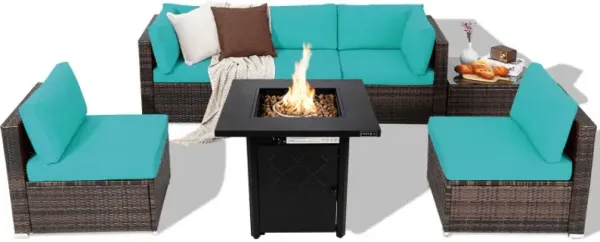 7 Pieces Patio Furniture Set with 28 Inches 50000 BTU Propane Gas Fire Pit Table