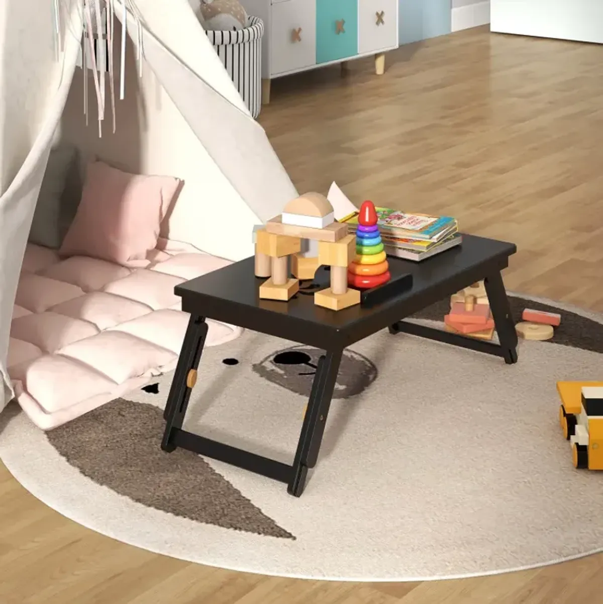 Adjustable Bamboo Laptop Desk with Tilting Top and Drawer