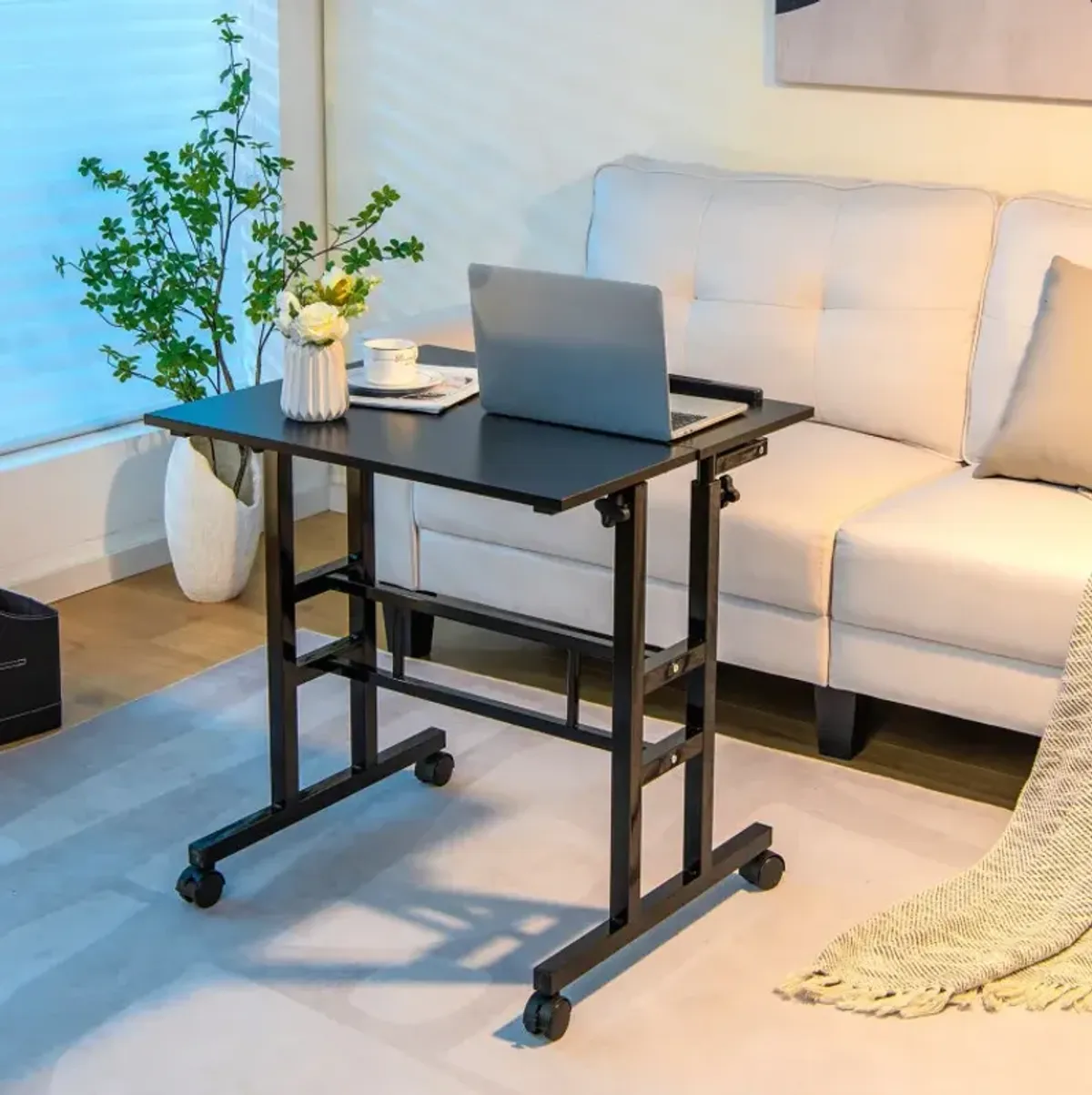 Mobile Stand-up Computer Desk Adjustable with 2 Tilting Desktops