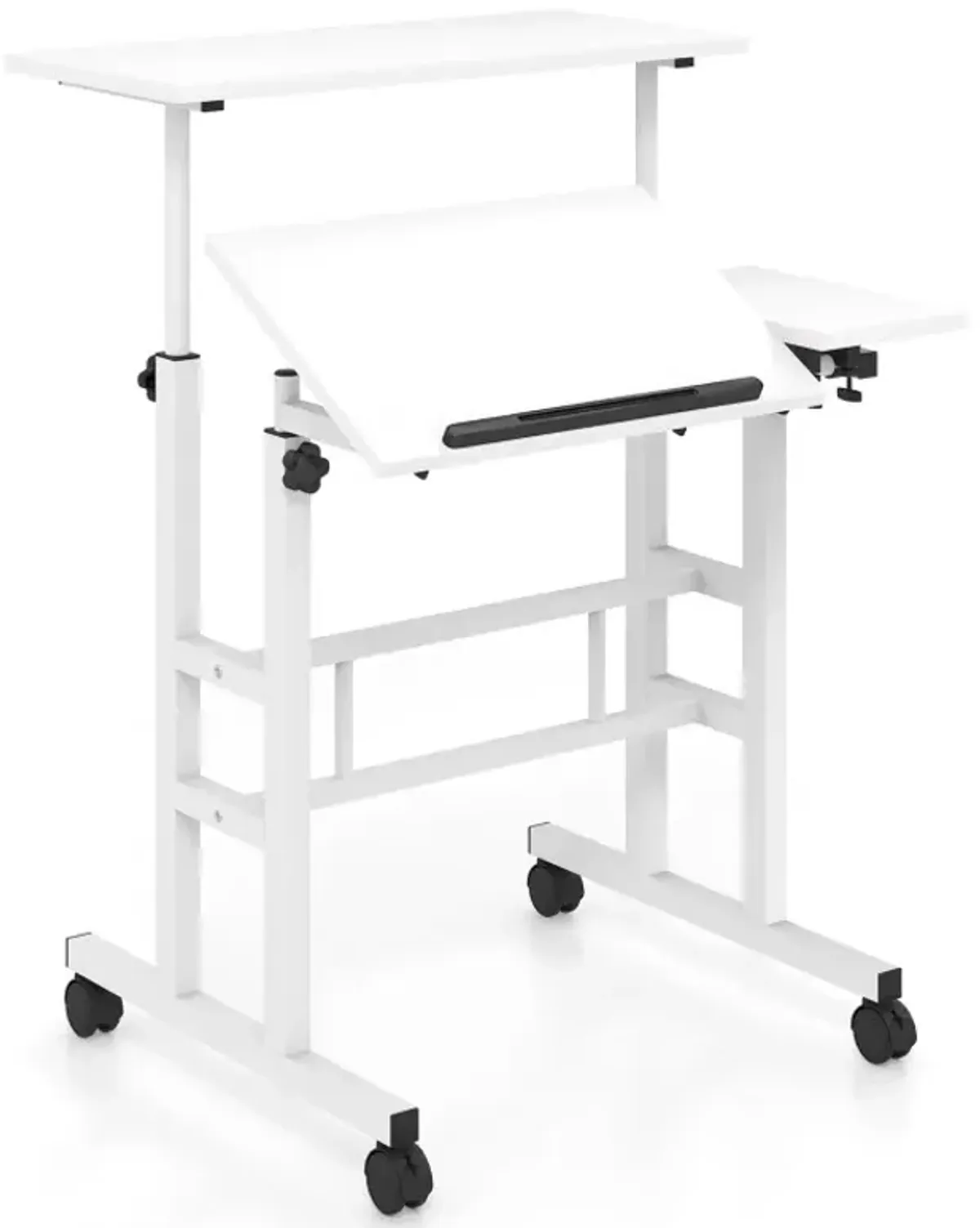 Mobile Stand-up Computer Desk Adjustable with 2 Tilting Desktops