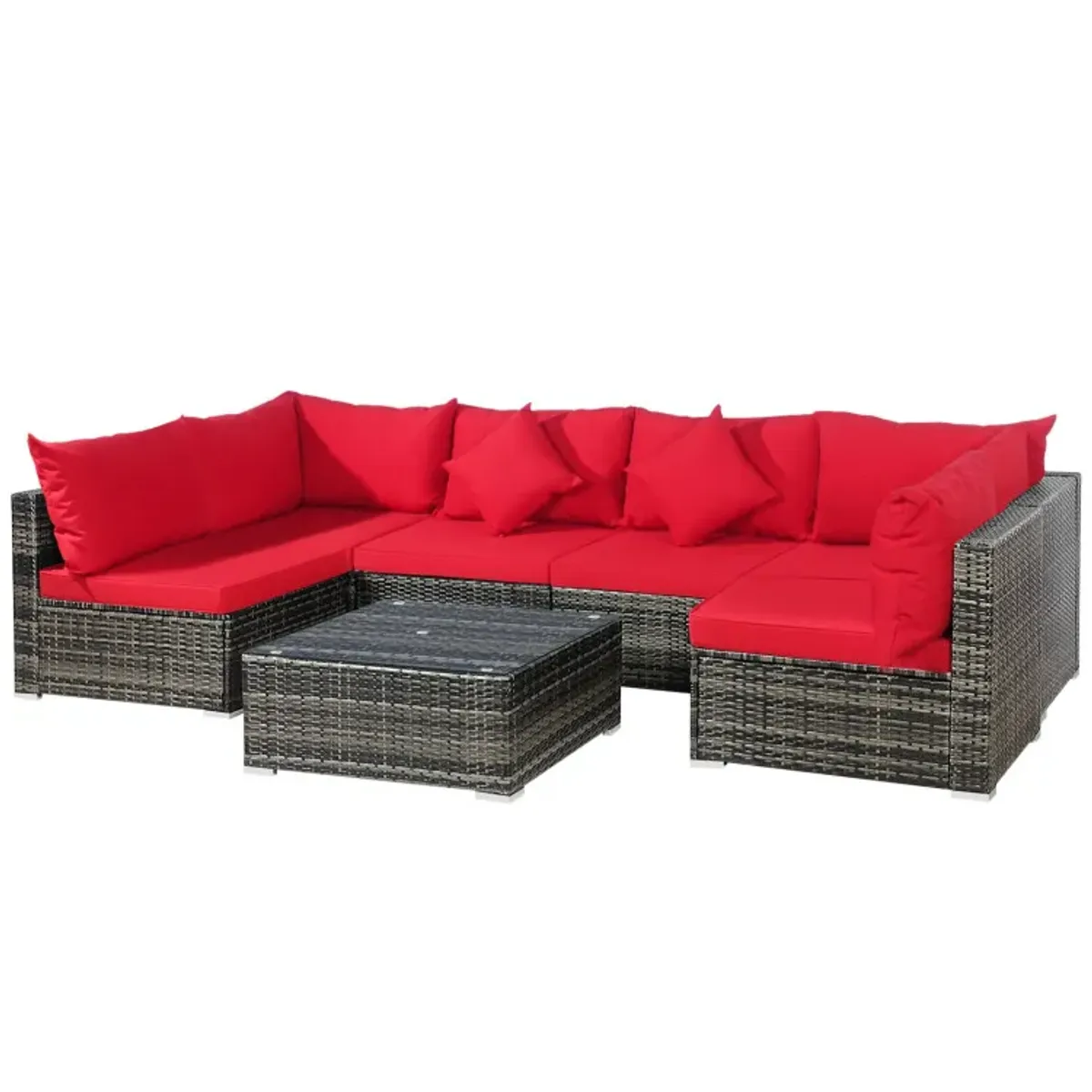7 Pieces Patio Rattan Furniture Set with Sectional Sofa Cushioned